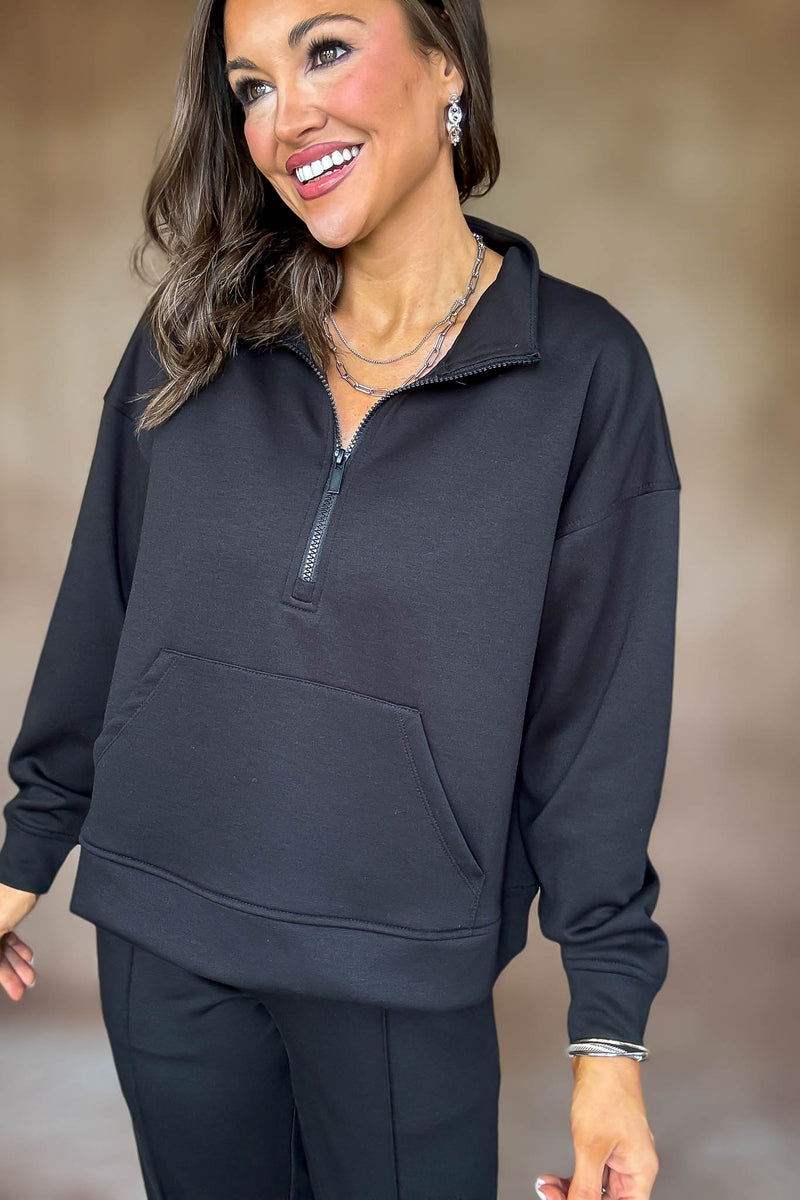 Easy Does It Black Scuba Half Zip Sweatshirt