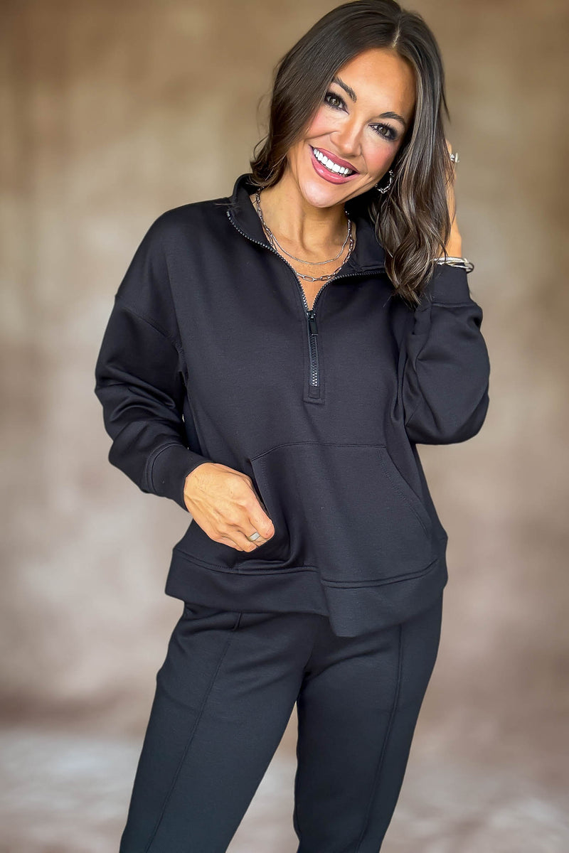 Easy Does It Black Scuba Half Zip Sweatshirt