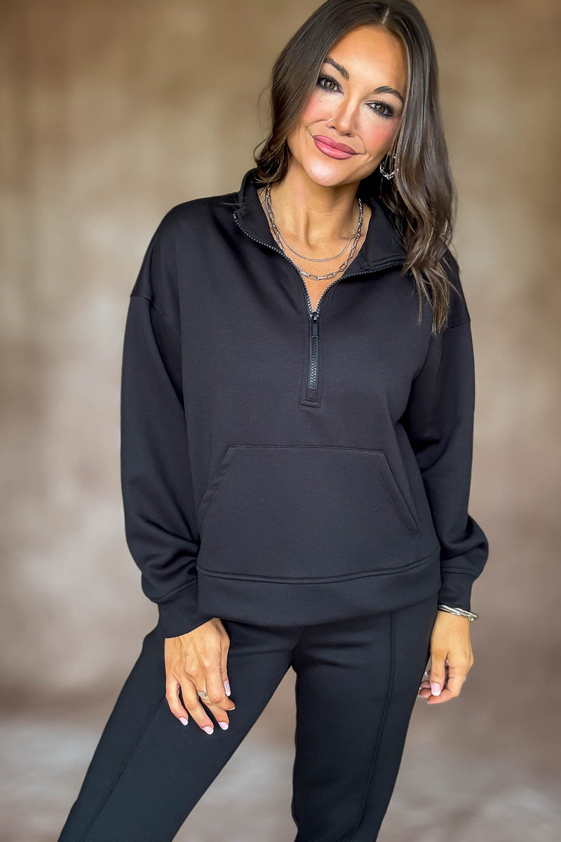Easy Does It Black Scuba Half Zip Sweatshirt