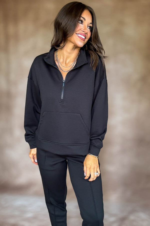 Easy Does It Black Scuba Half Zip Sweatshirt