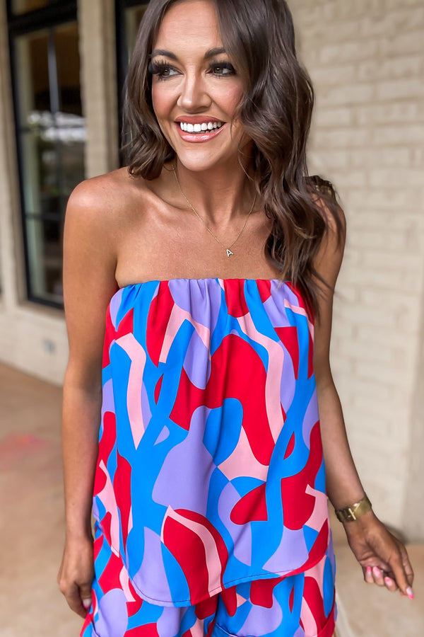 Color Mixer Blue Strapless Top