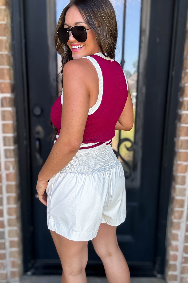Sleeveless Crimson Ribbed Tank Top