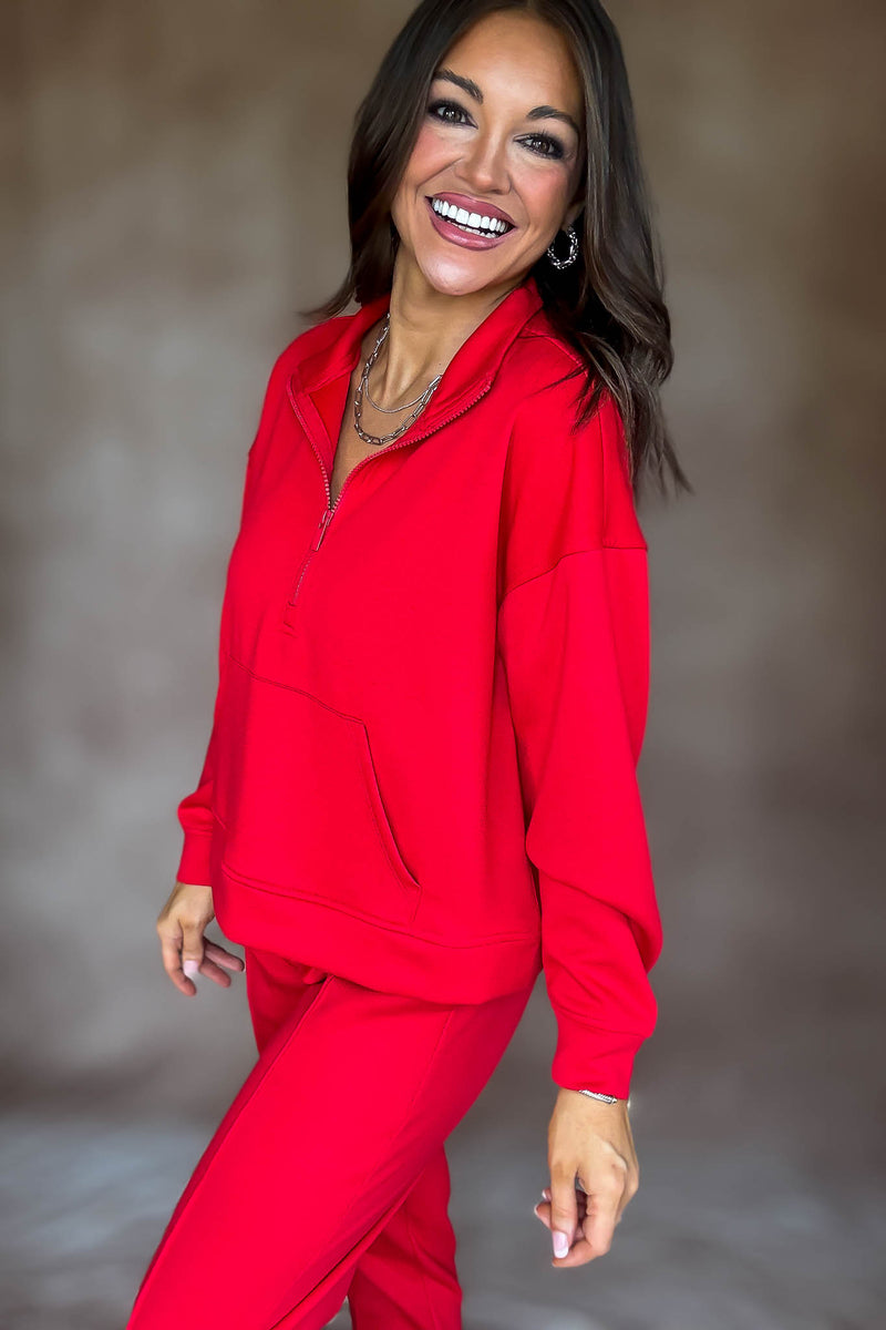 Easy Does It Ruby Scuba Half Zip Sweatshirt