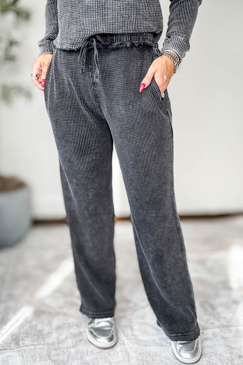 Distressed Black Mineral-Washed Pants