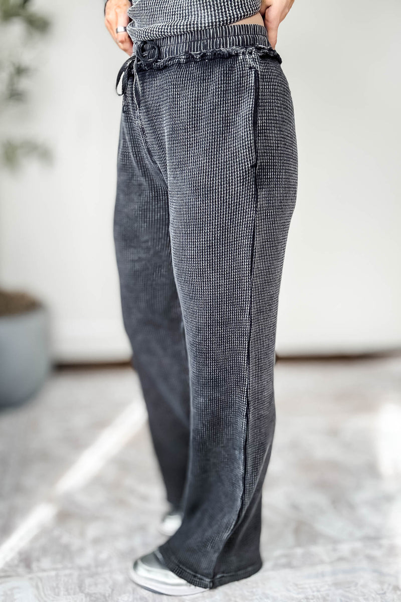 Distressed Black Mineral-Washed Pants