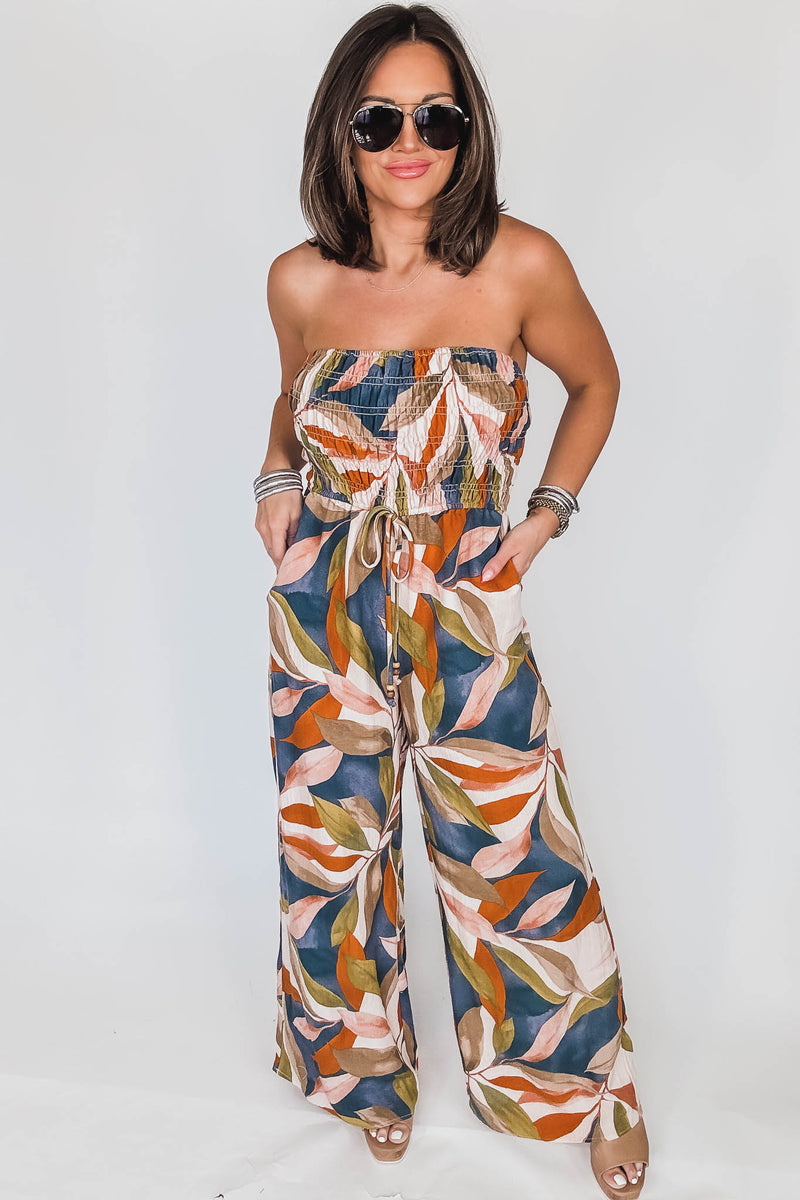 Destinations Smocked Top Wide Leg Jumpsuit