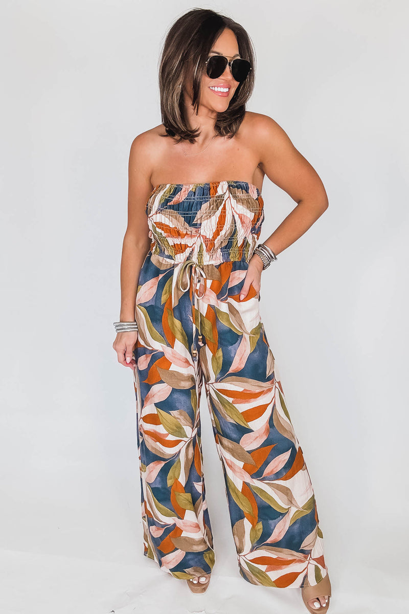 Destinations Smocked Top Wide Leg Jumpsuit
