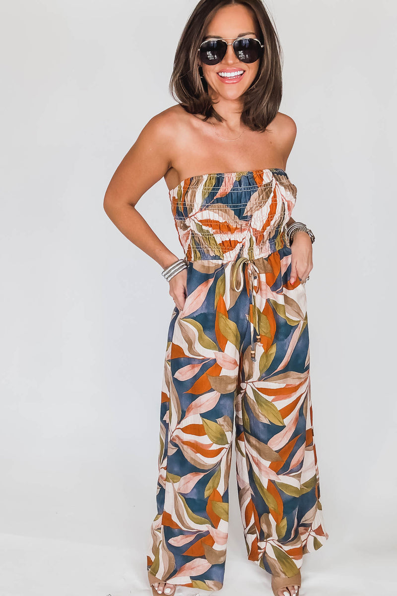 Destinations Smocked Top Wide Leg Jumpsuit
