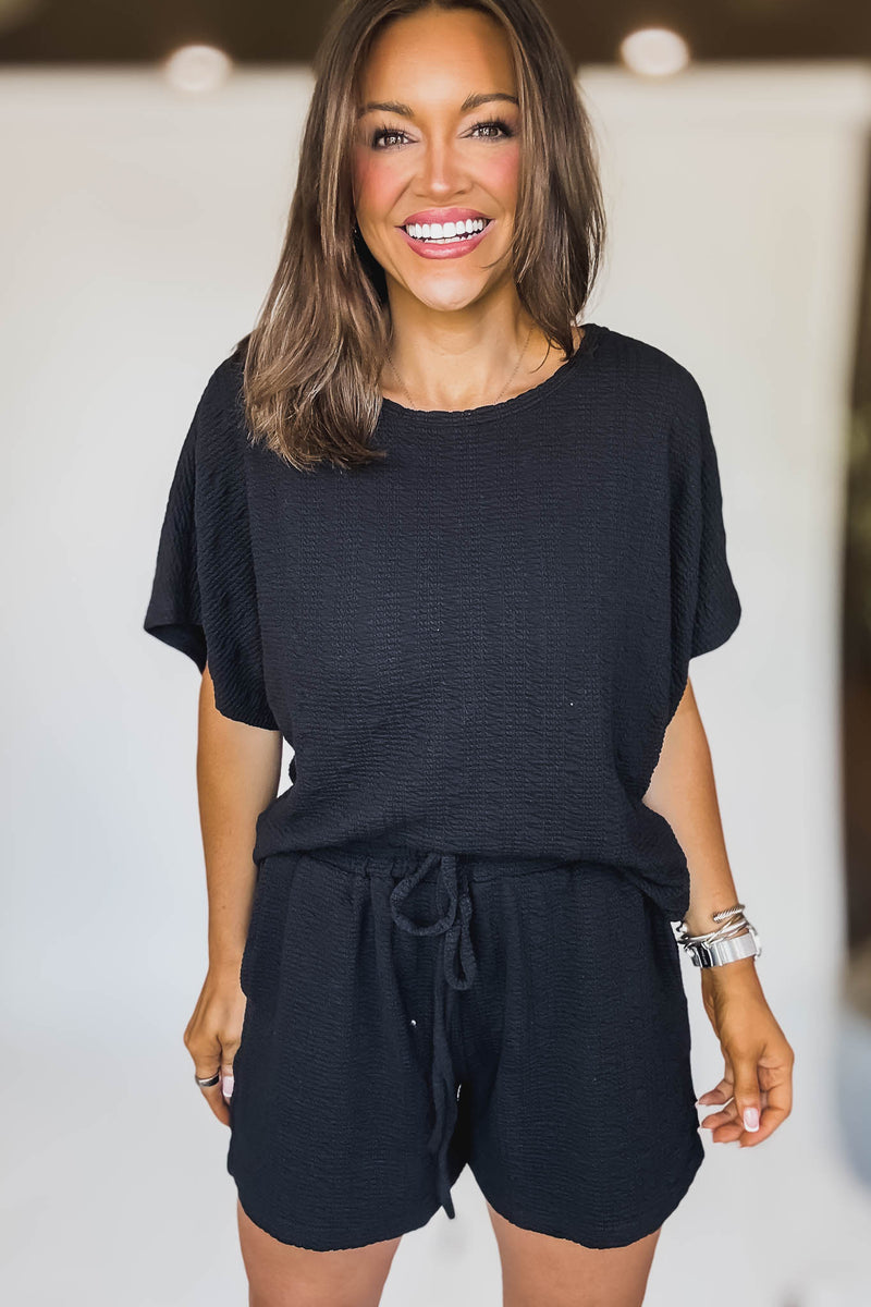 Black Textured Knit Loose Fit Top