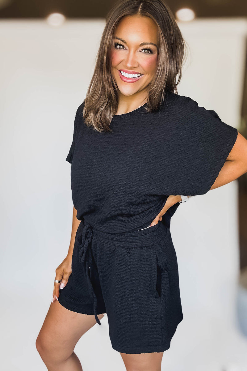Black Textured Knit Loose Fit Top