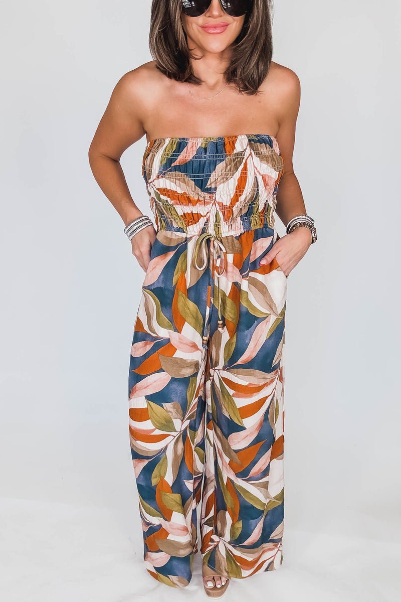 Destinations Smocked Top Wide Leg Jumpsuit