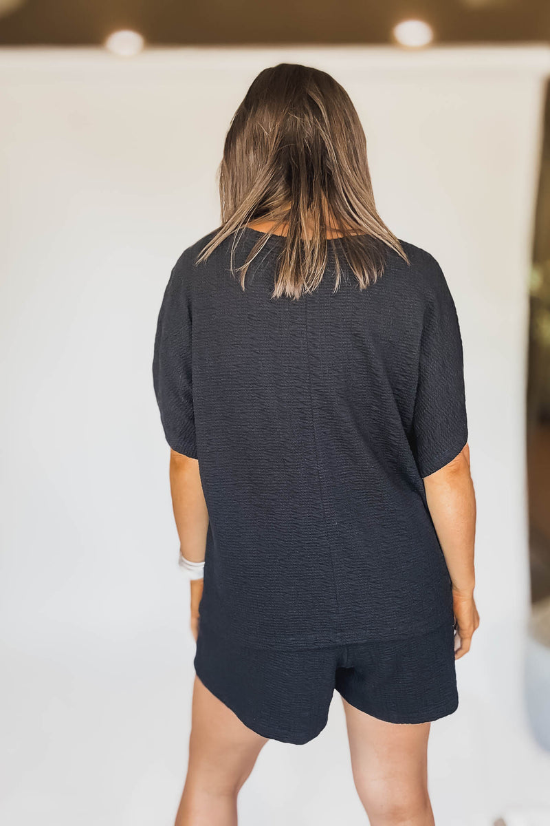 Black Textured Knit Loose Fit Top