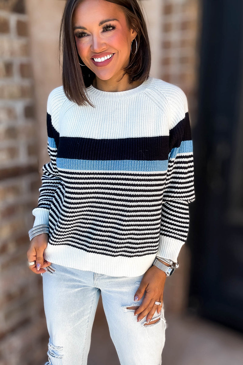 Eesome Striped Round Neck Sweater Top