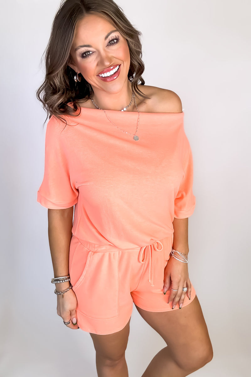 Early To Rise Neon Orange Boatneck Romper
