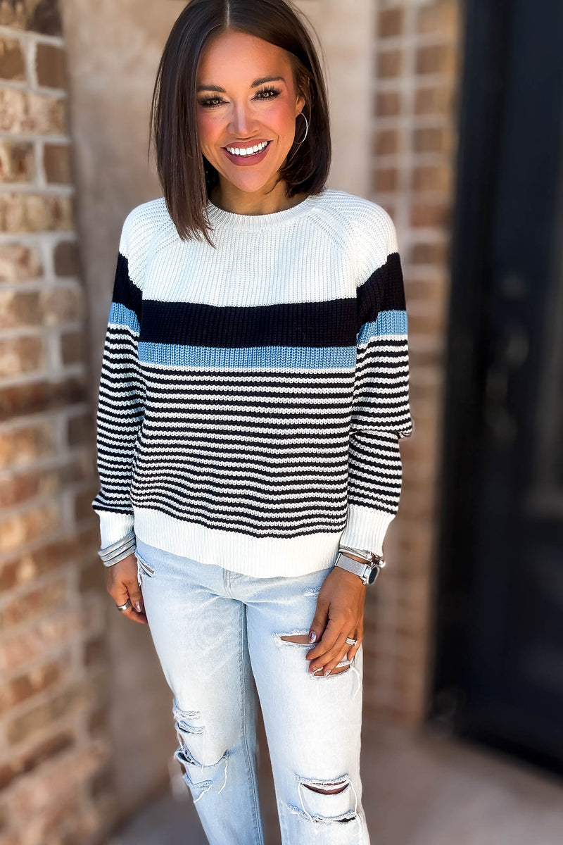 Eesome Striped Round Neck Sweater Top