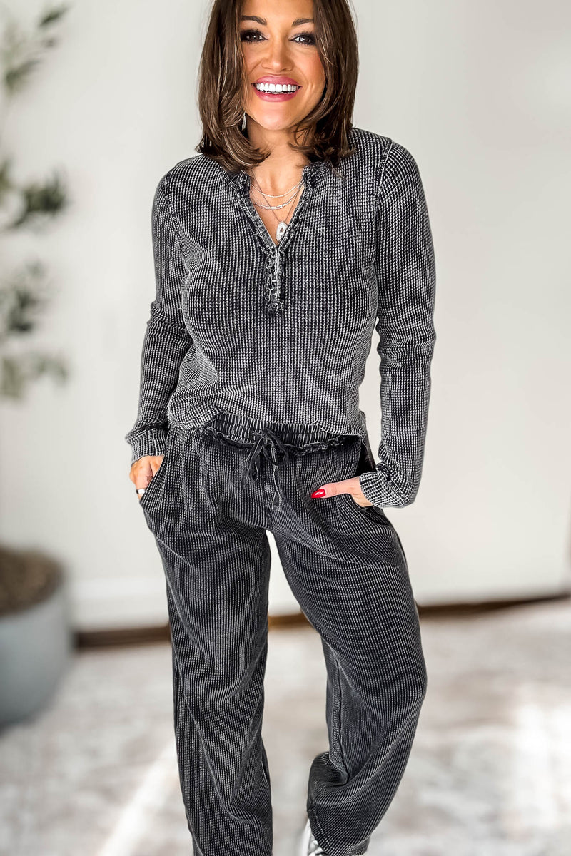 Distressed Black Mineral-Washed Pants