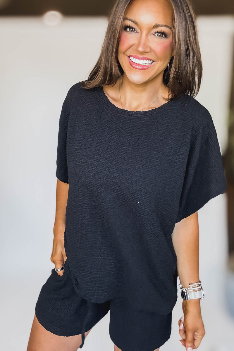 Black Textured Knit Loose Fit Top