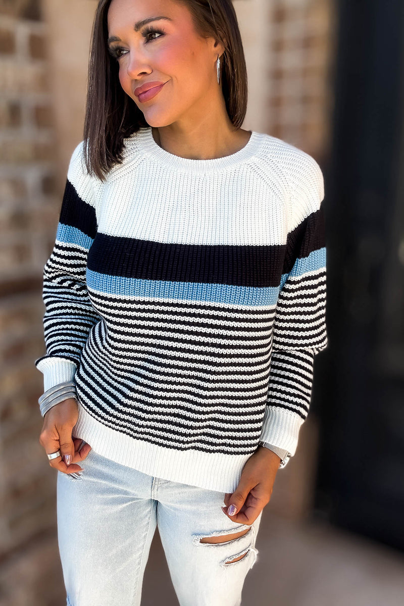 Eesome Striped Round Neck Sweater Top