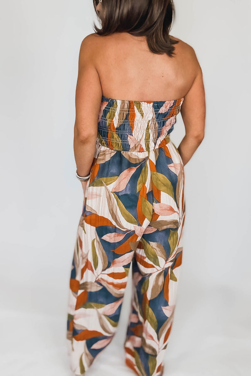 Destinations Smocked Top Wide Leg Jumpsuit