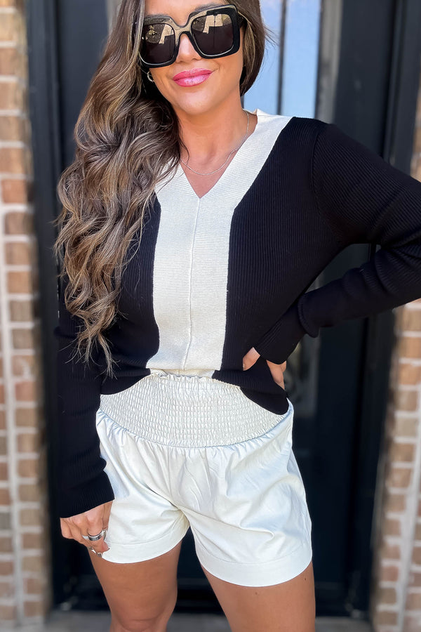 Ribbed Contrast Color Center Detail Sweatshirt