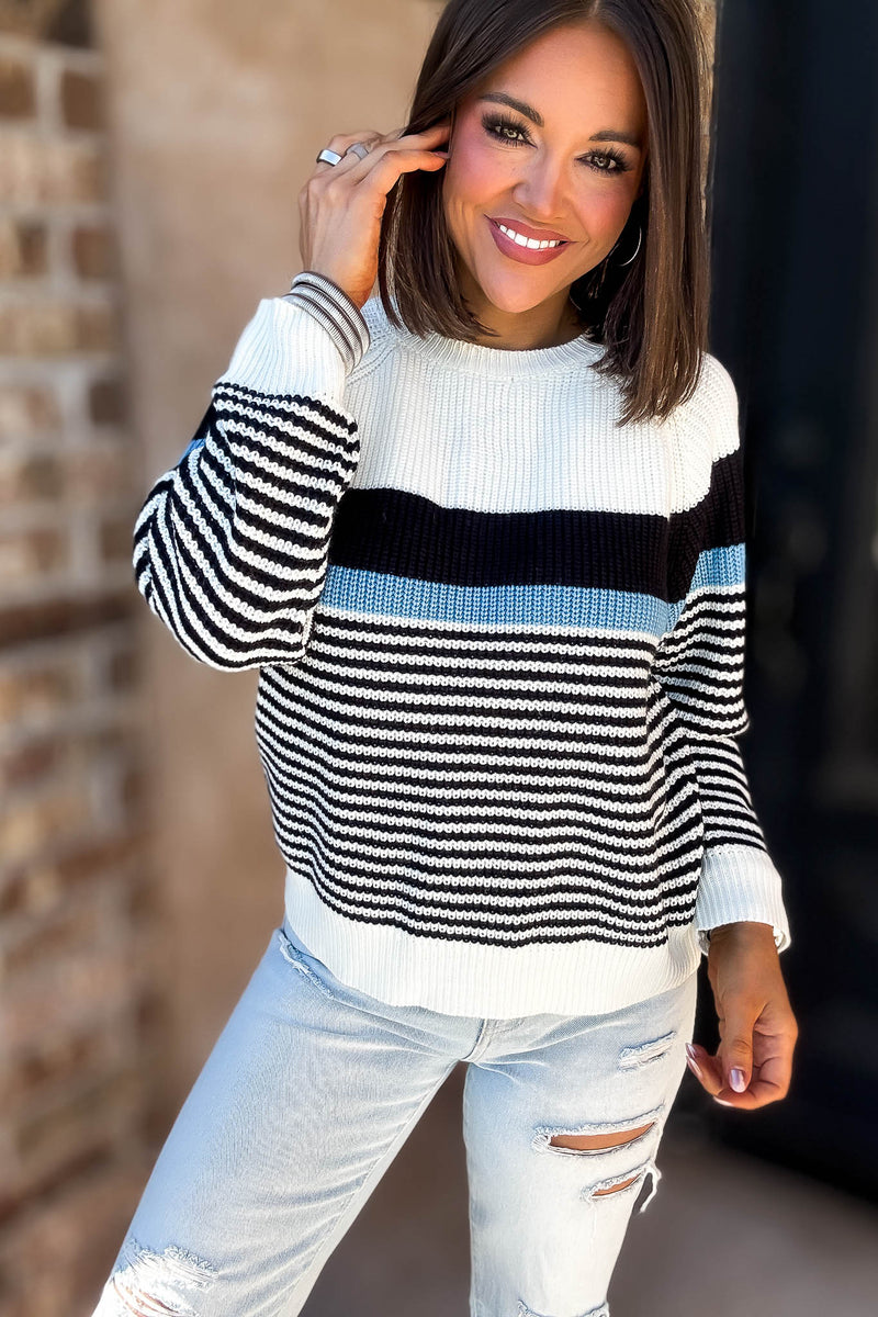 Eesome Striped Round Neck Sweater Top