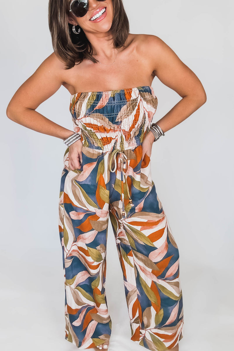 Destinations Smocked Top Wide Leg Jumpsuit