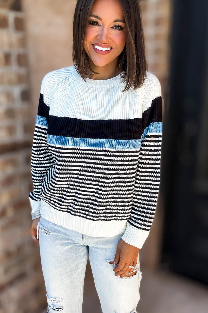Eesome Striped Round Neck Sweater Top