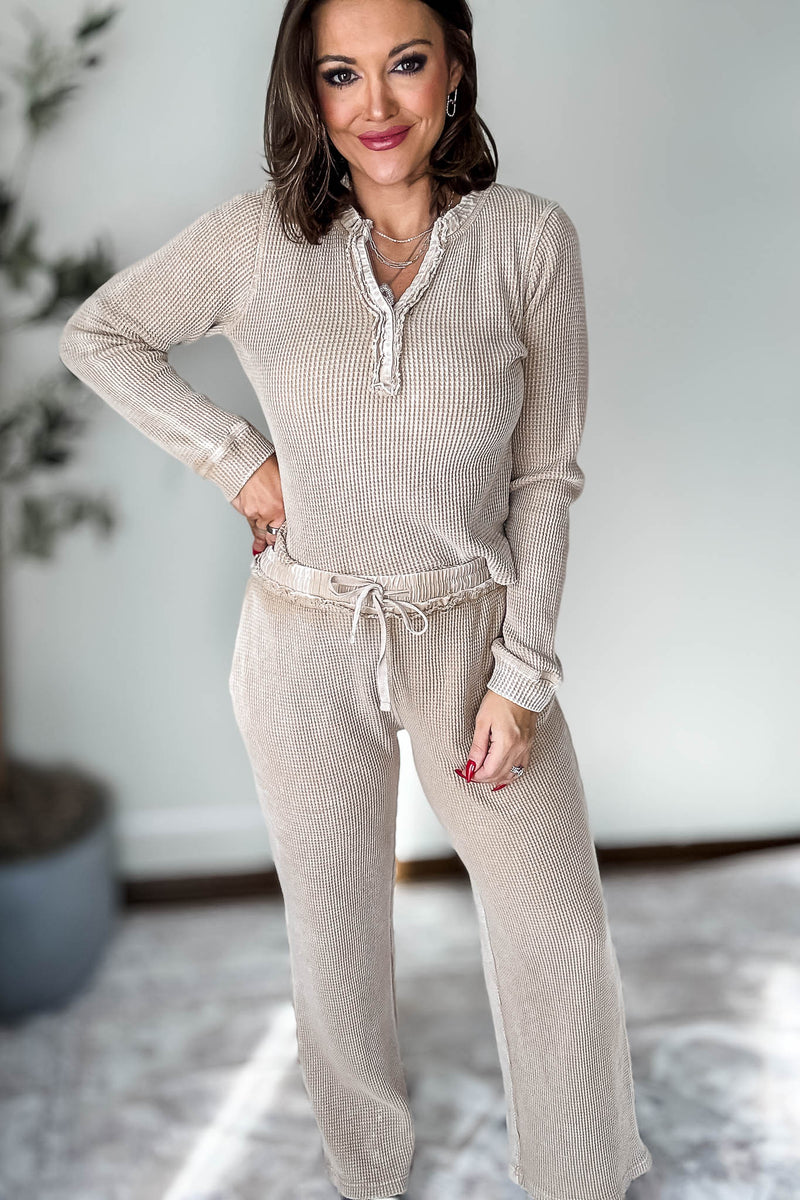 Distressed Taupe Mineral-Washed Pants