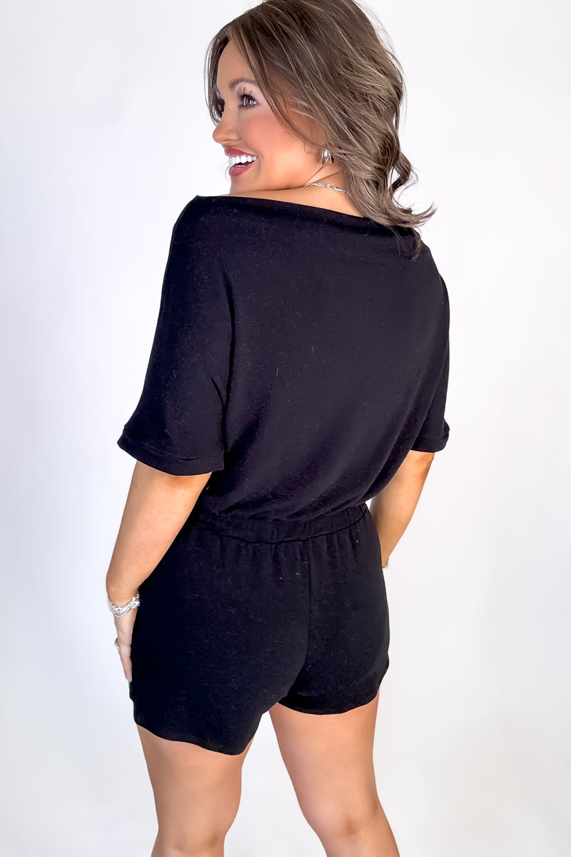 Early To Rise Black Boatneck Romper
