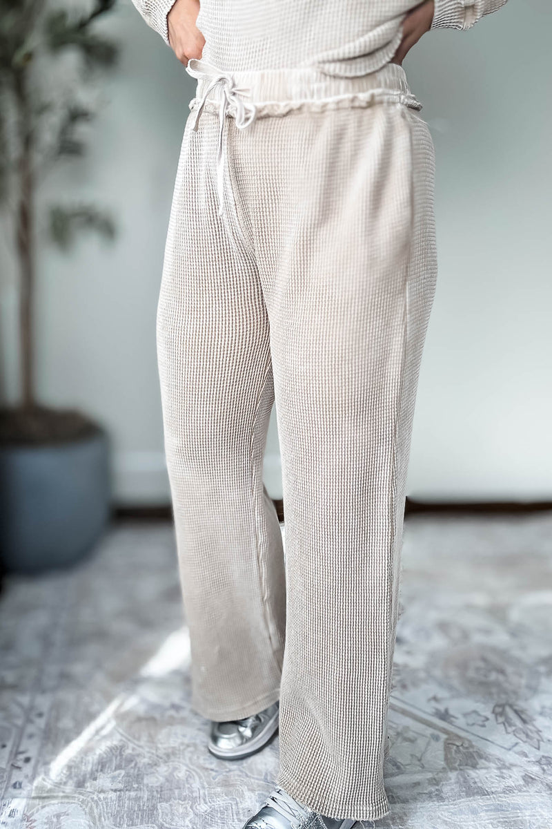 Distressed Taupe Mineral-Washed Pants
