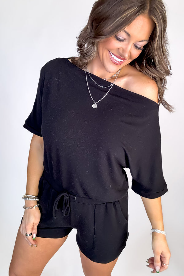 Early To Rise Black Boatneck Romper