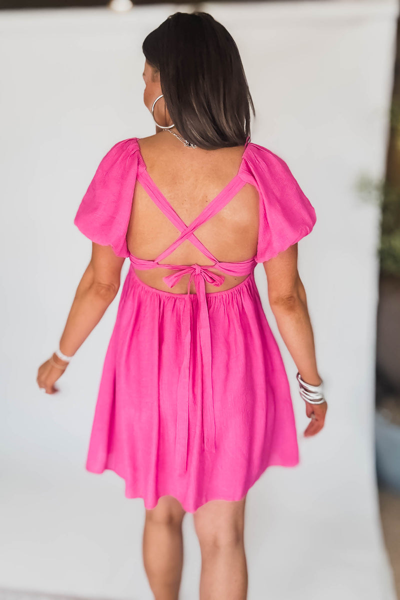 Pink Solid Short Sleeve Ruched Dress