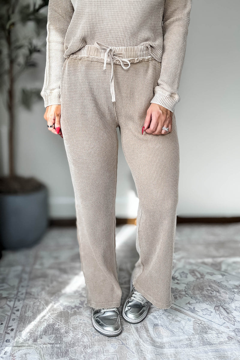 Distressed Taupe Mineral-Washed Pants