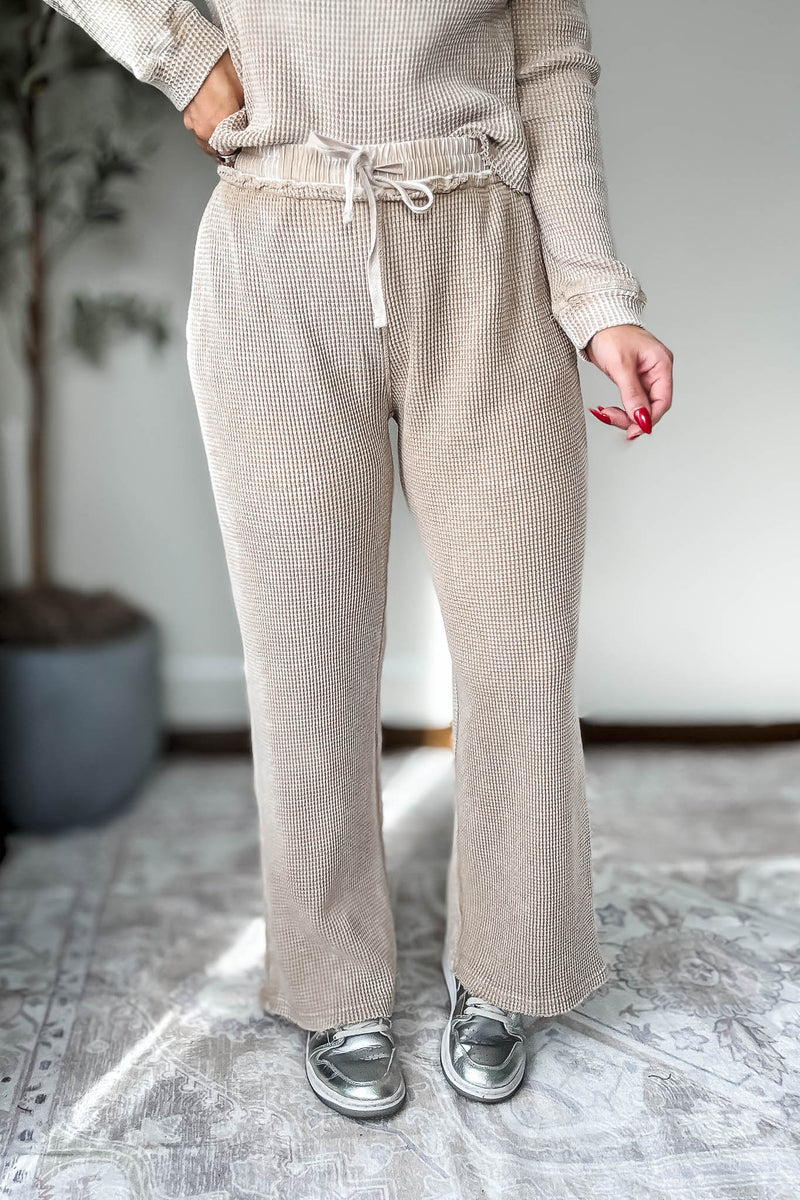 Distressed Taupe Mineral-Washed Pants
