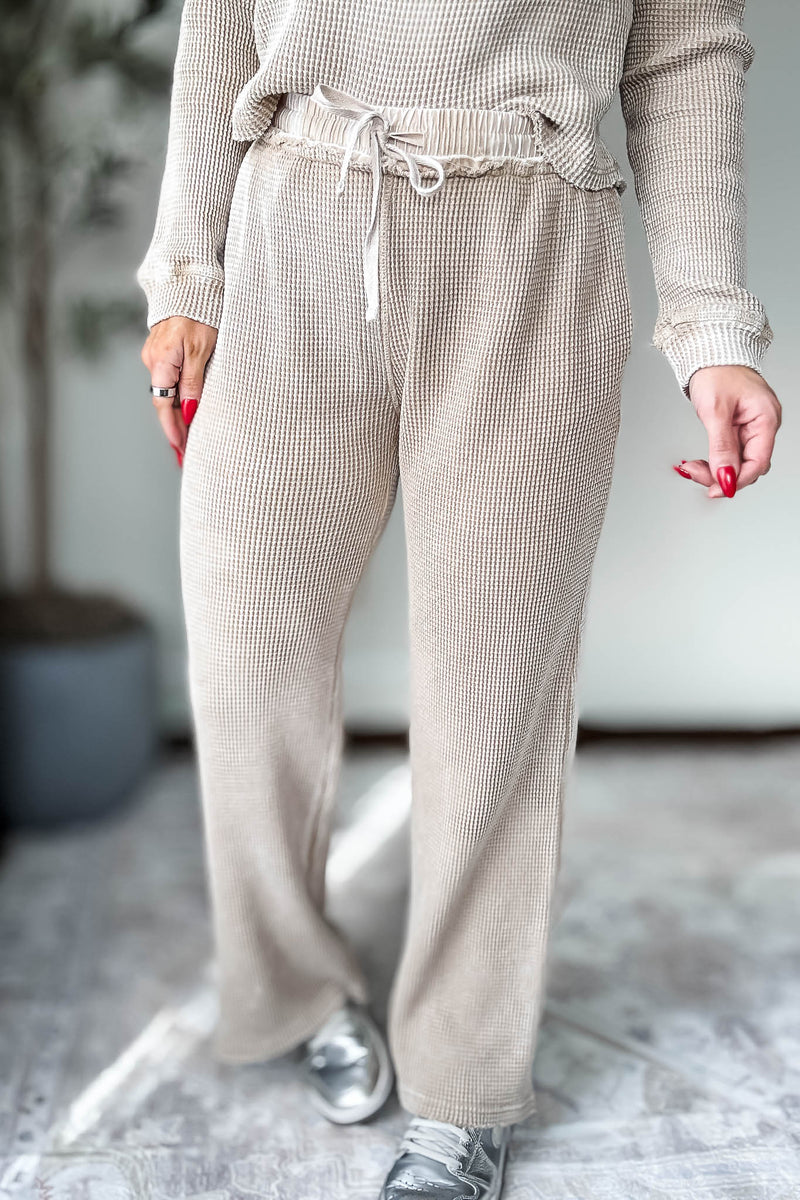 Distressed Taupe Mineral-Washed Pants