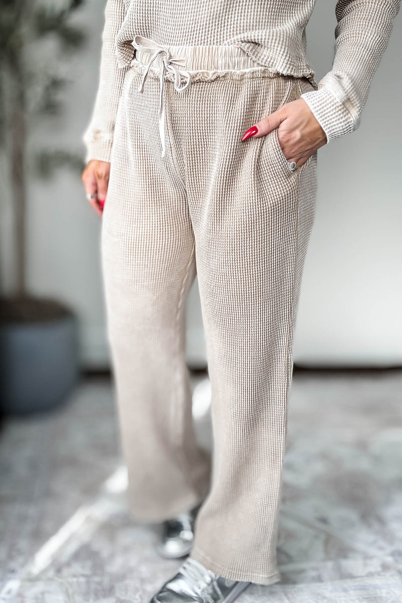 Distressed Taupe Mineral-Washed Pants