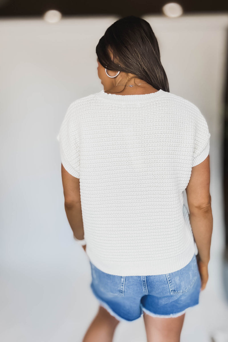 Button Down Cream Short Sleeve Knit Cardigan Vest