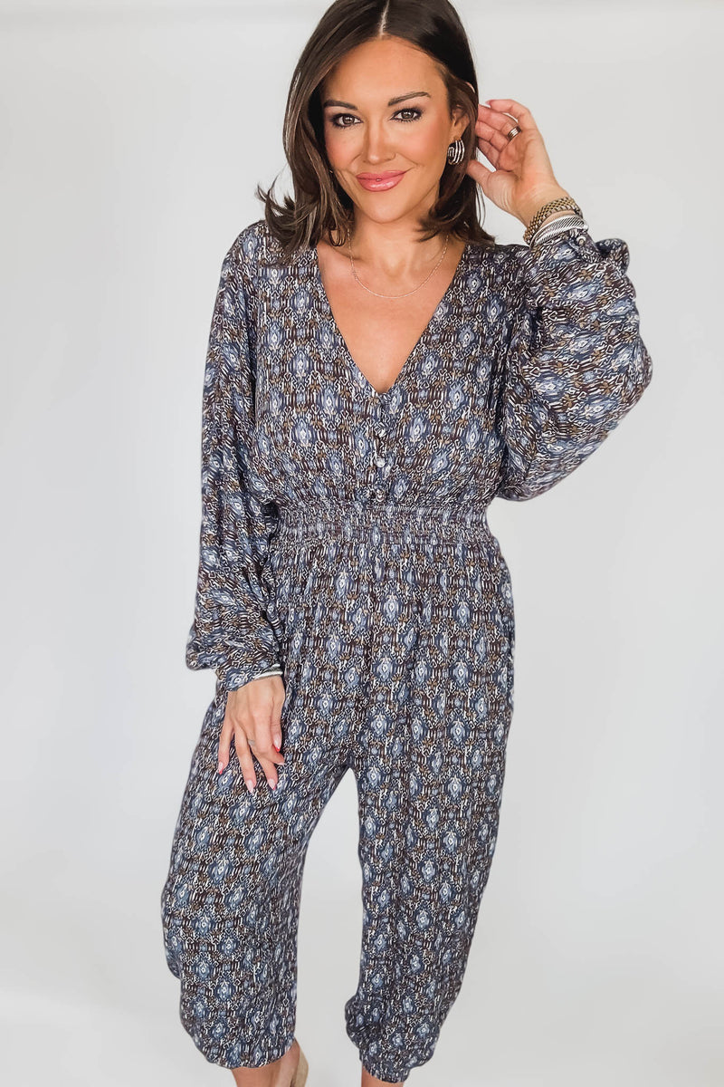 Golden Sun Shirred Jumpsuit