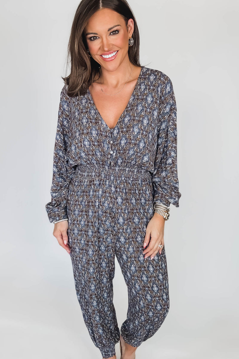 Golden Sun Shirred Jumpsuit
