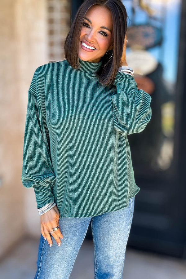 2 Hearts Huntergreen Long Bishop Sleeve Ribbed Top