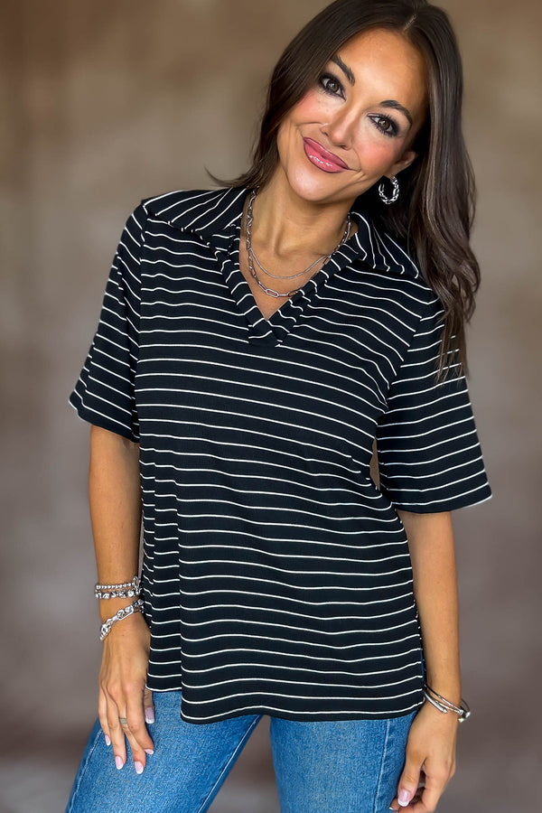Daring Diva Black Stripe Top