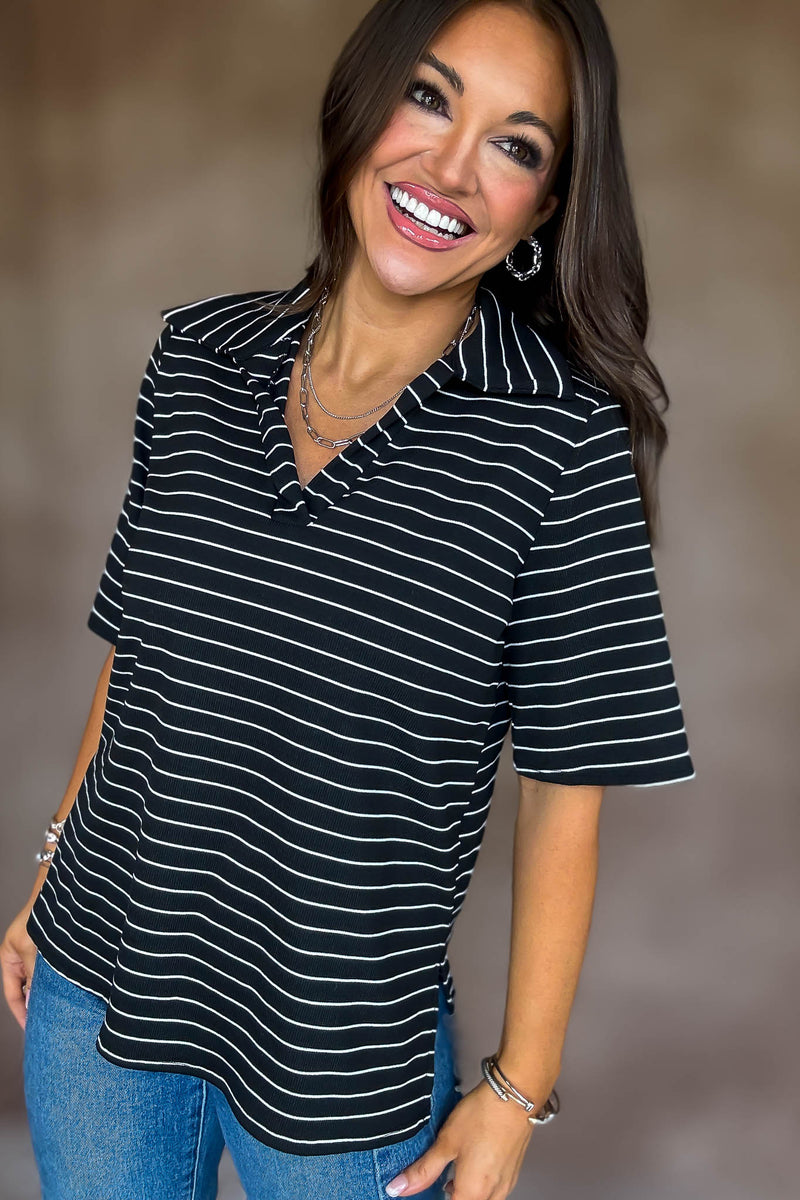 Daring Diva Black Stripe Top