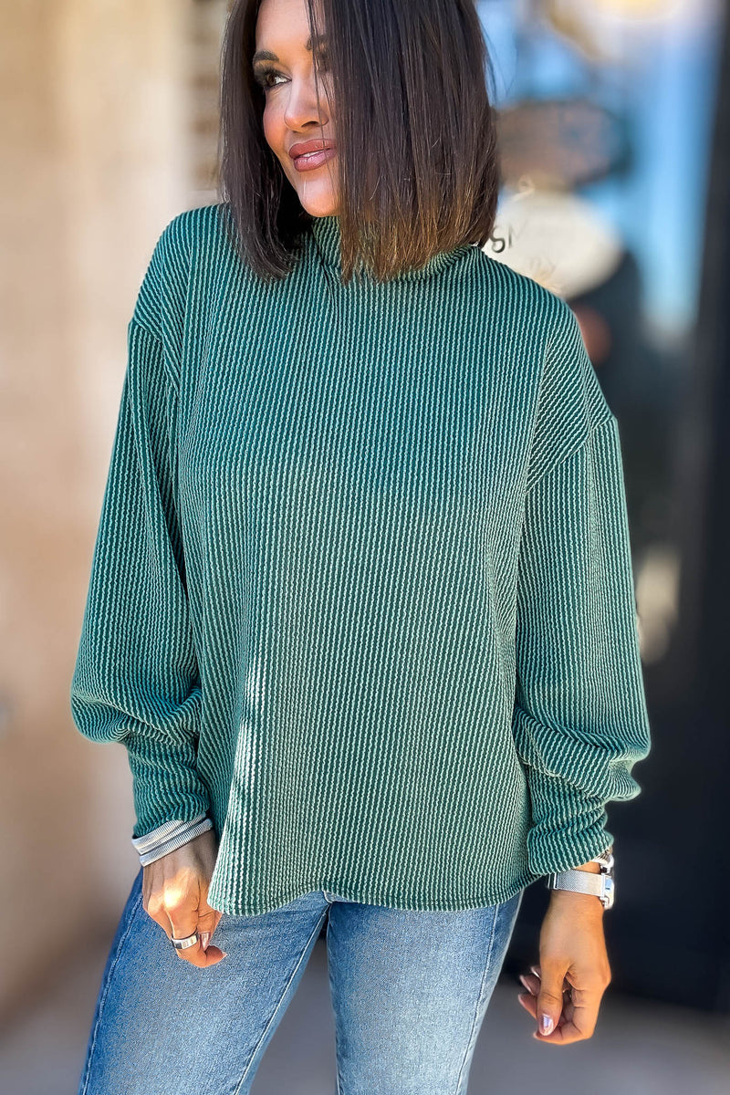 2 Hearts Huntergreen Long Bishop Sleeve Ribbed Top