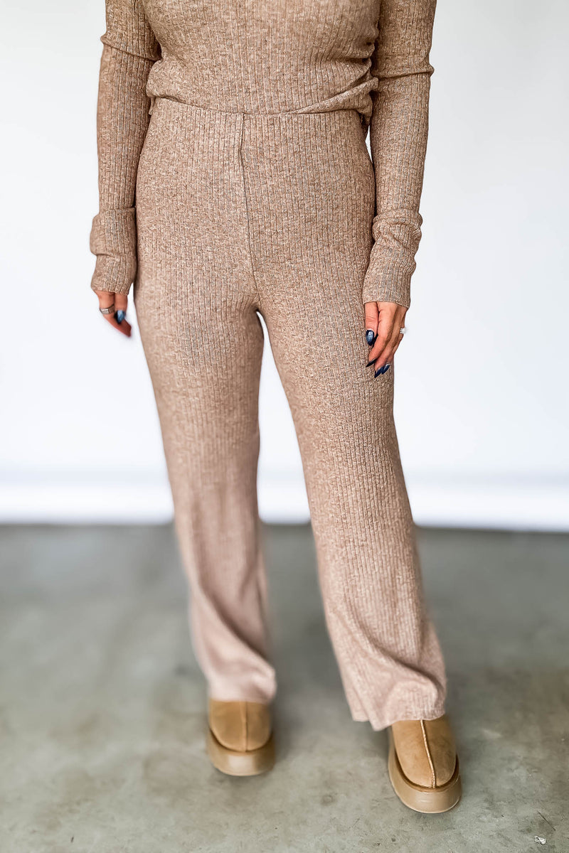 Sweater Ribbed Knit Tan Pants