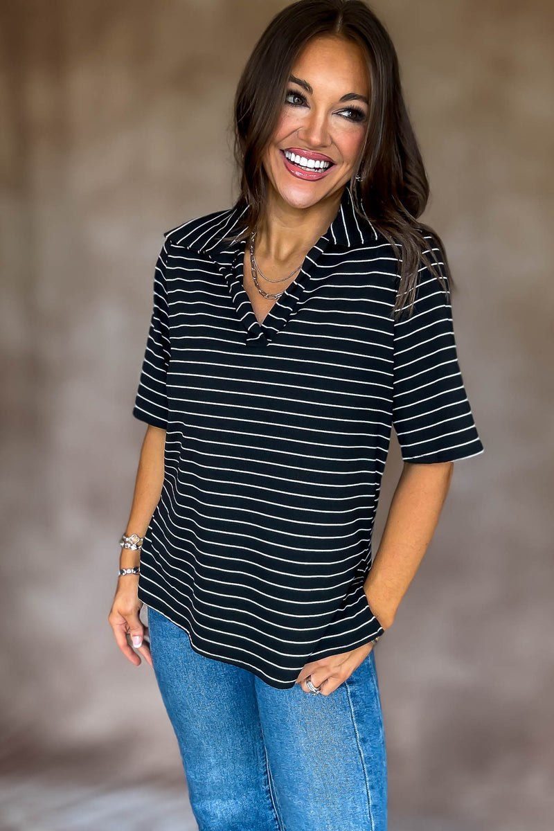 Daring Diva Black Stripe Top