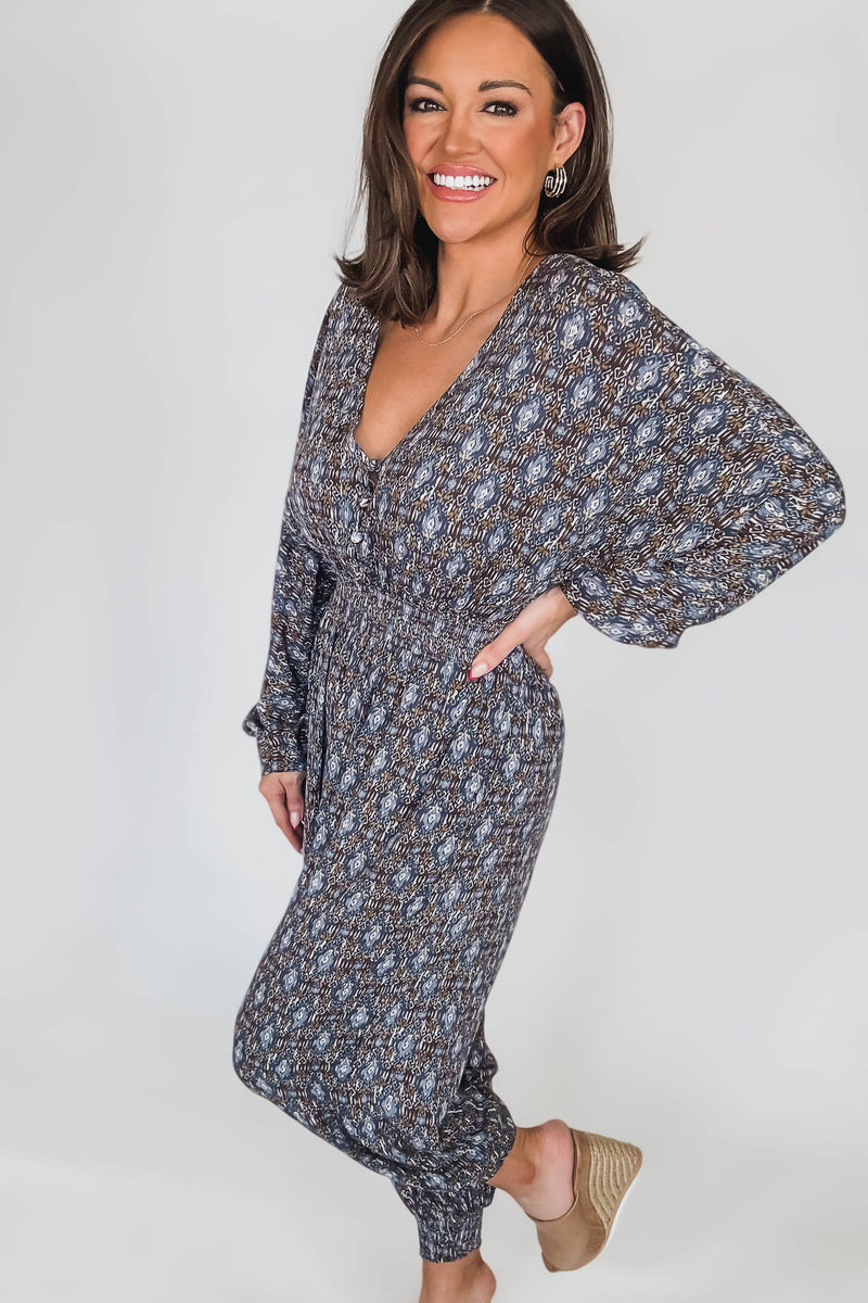 Golden Sun Shirred Jumpsuit
