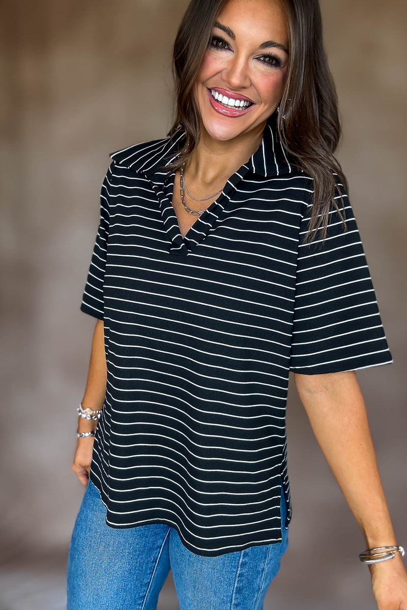 Daring Diva Black Stripe Top