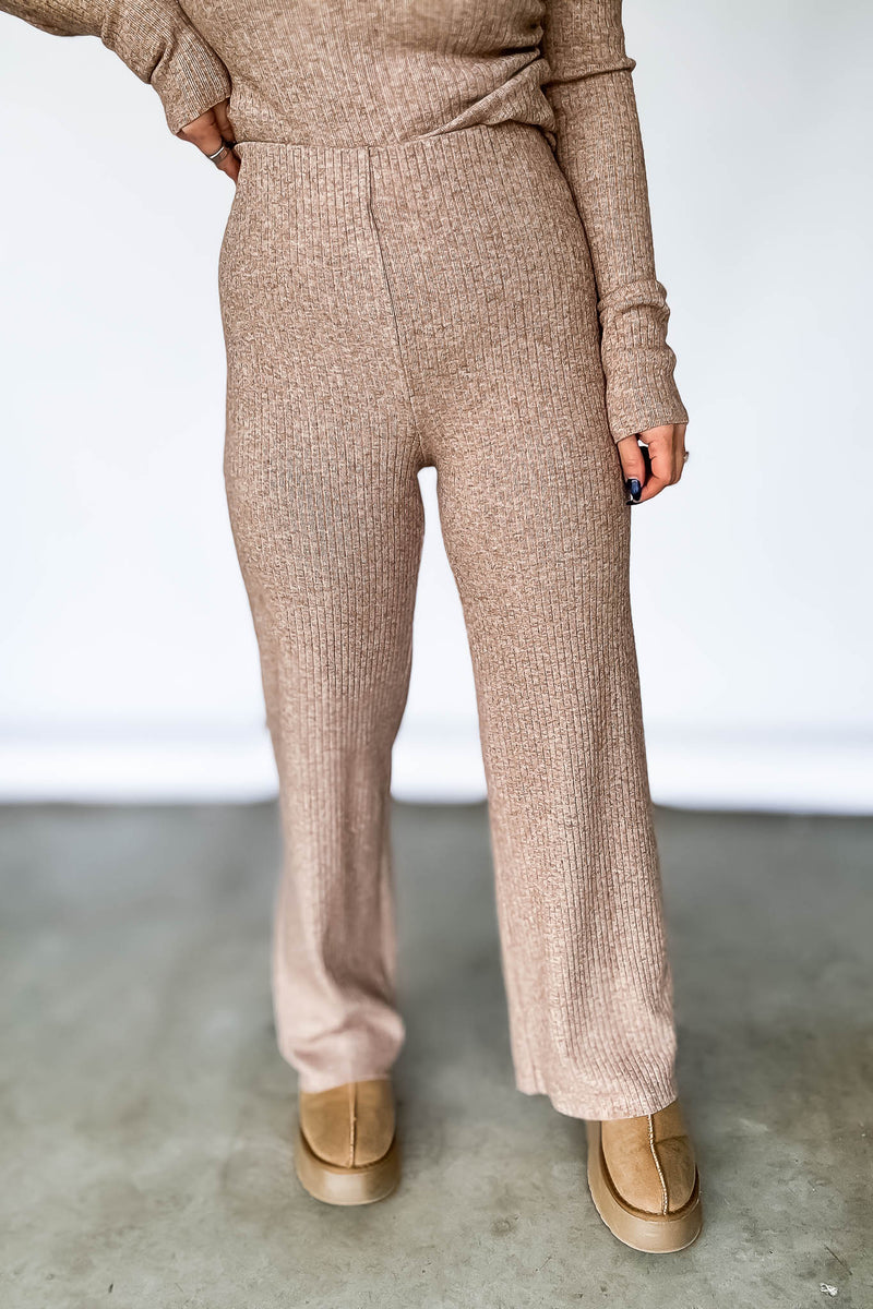 Sweater Ribbed Knit Tan Pants