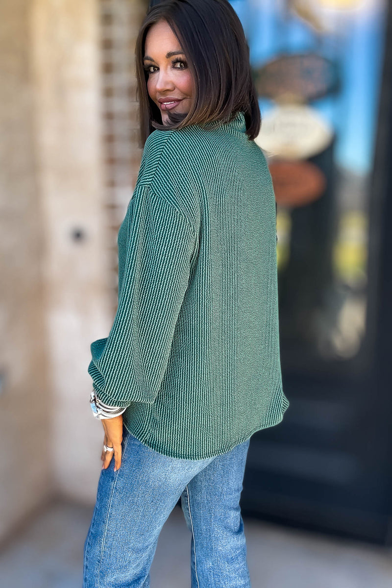 2 Hearts Huntergreen Long Bishop Sleeve Ribbed Top
