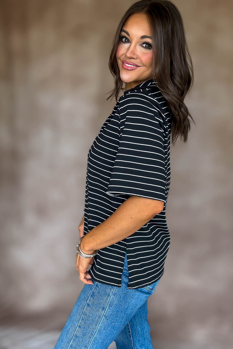 Daring Diva Black Stripe Top